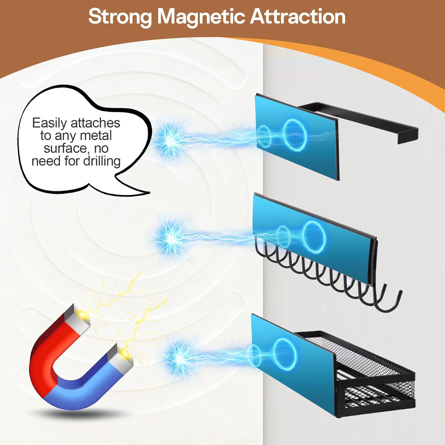 6 Pack Magnetic Shelves for Washing Machine and Fridge, Magnetic Laundry Organizer, Magnetic Fridge Shelves with Versatile Hooks, Paper Towel Holder and Metal Storage Baskets