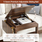 C Shaped End Table, Rolling Side Table with 4-Way Convertible Desktop, Wooden C Table with Multi-functional Folding Tray & Lockable Wheels, Side Table for Couch, Living Room, Bedroom,Walnut
