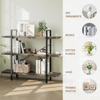 Heavy Duty 3-Tier Industrial Bookcase, 39" Wide Wood Bookshelf for Home Office, 120lbs Shelf Capacity, Rustic Shelving Display with Reinforced Horizontal Shelf for Living Room Bedroom, Grey