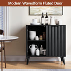 Fluted Sideboard Buffet Cabinet with Storage, Modern Sideboard Cabinet for Dining Room, Accent Credenza with Adjustable Shelves 2 Doors Storage Cabinets for Living Room|Kitchen, Black