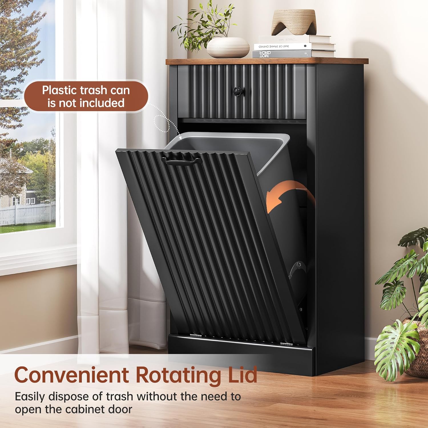 Tilt Out Trash Can Cabinet 10 Gallon, Wooden Laundry Hamper with Hideaway Drawer, Recycling Trash Can Storage for Kitchen Laundry Living Room (Black, 10 Gallon)