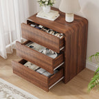 Fluted Dresser for Bedroom, 3 Drawer Dressers for Closet Small Wood Dresser Modern TV Stand, Wooden Clothes Storage Organizer Chest of Drawers for Living Room Hallway Entryway