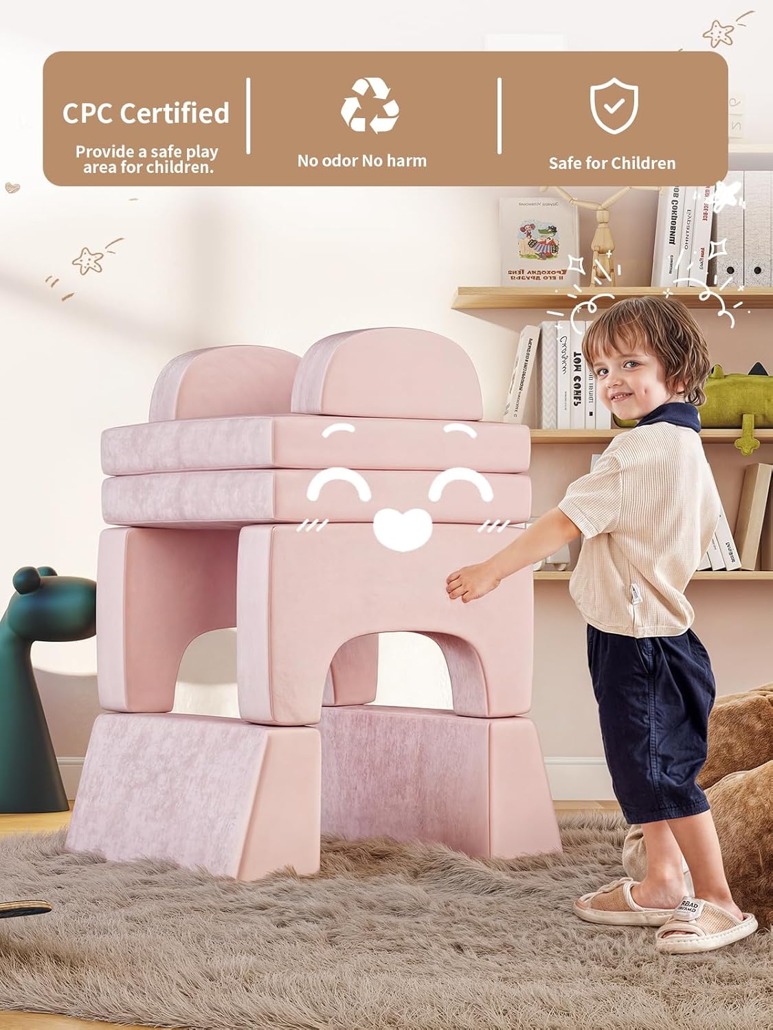 Modular Kids Play Couch, 10PCS Nugget Couch Kids for Boys and Girls, Child Sectional Sofa Versatile Kid Sofa for Playroom, Bedroom, Classroom, Pink