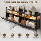 Headboard Queen Size with 2-Tier Open Space and Pull-Out Hidden Storage, Upholstered Headboard with Charging Station, Height Adjustable Sturdy Queen Bed Head Only, Easy Assembly, Black