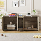 Litter Box Enclosure for 2 Cats, Hidden Litter Box Furniture with Double Rooms, Cat Bed, PVC Pad and Scratch Pad, Grey
