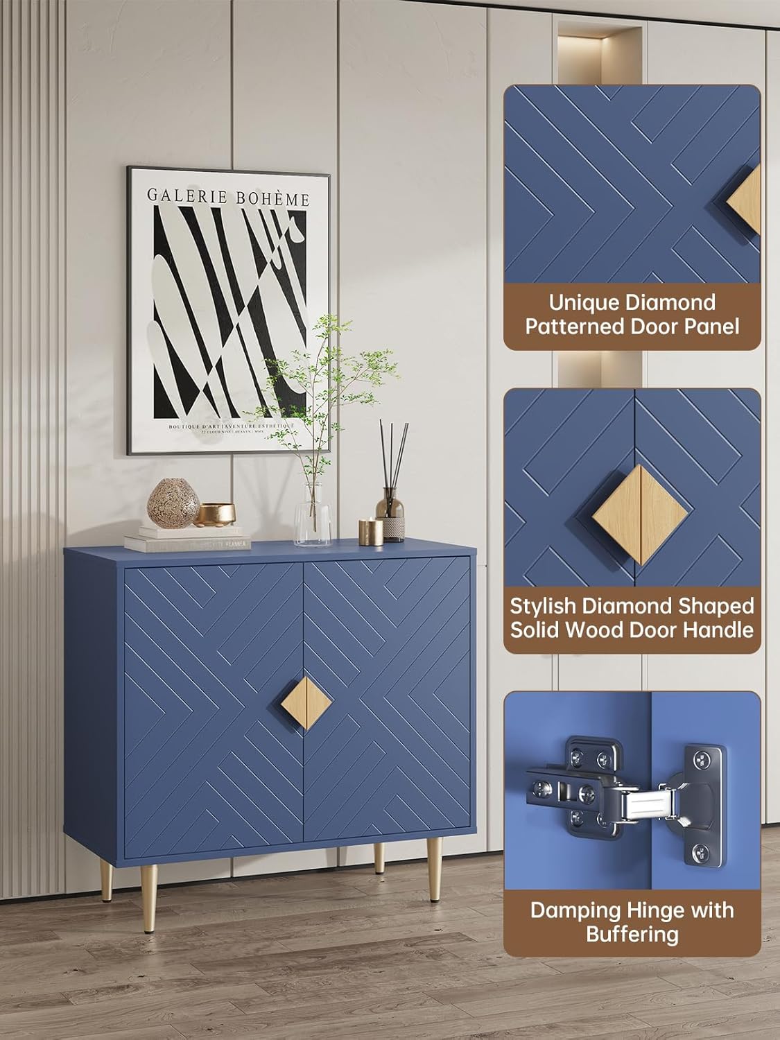 Buffet Cabinet with Storage, 31.5'' Modern Sideboard Cabinet with 2 Doors and Adjustable Shelf, Credenza Buffet Table for Living Room, Kitchen and Entryway, Blue