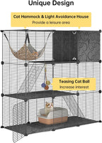 Cat Cages Indoor, 3 Tier Cat Enclosure, Cat Cage with Toy Ball and Cat Hammock for 2-3 Cats