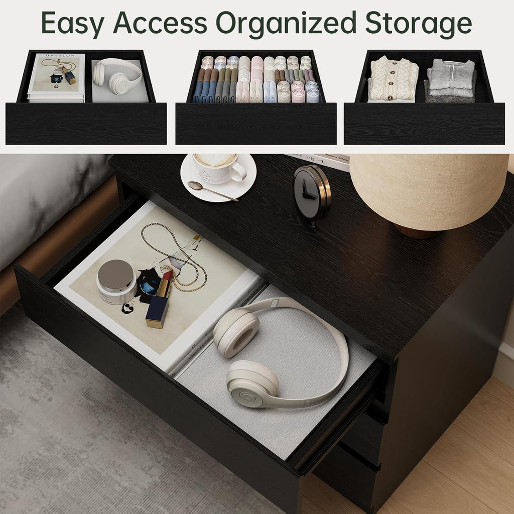 Black Wood Dresser for Bedroom, 3-Drawer Dresser for Clothes Storage, Modern Dressers with Wide Drawers, Wide Wooden Chest Drawers for Living Room, Entryway, TV Stand