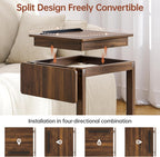 C Shaped End Table, Rolling Side Table with 4-Way Convertible Desktop, Wooden C Table with Multi-functional Folding Tray & Lockable Wheels, Side Table for Couch, Living Room, Bedroom,Walnut