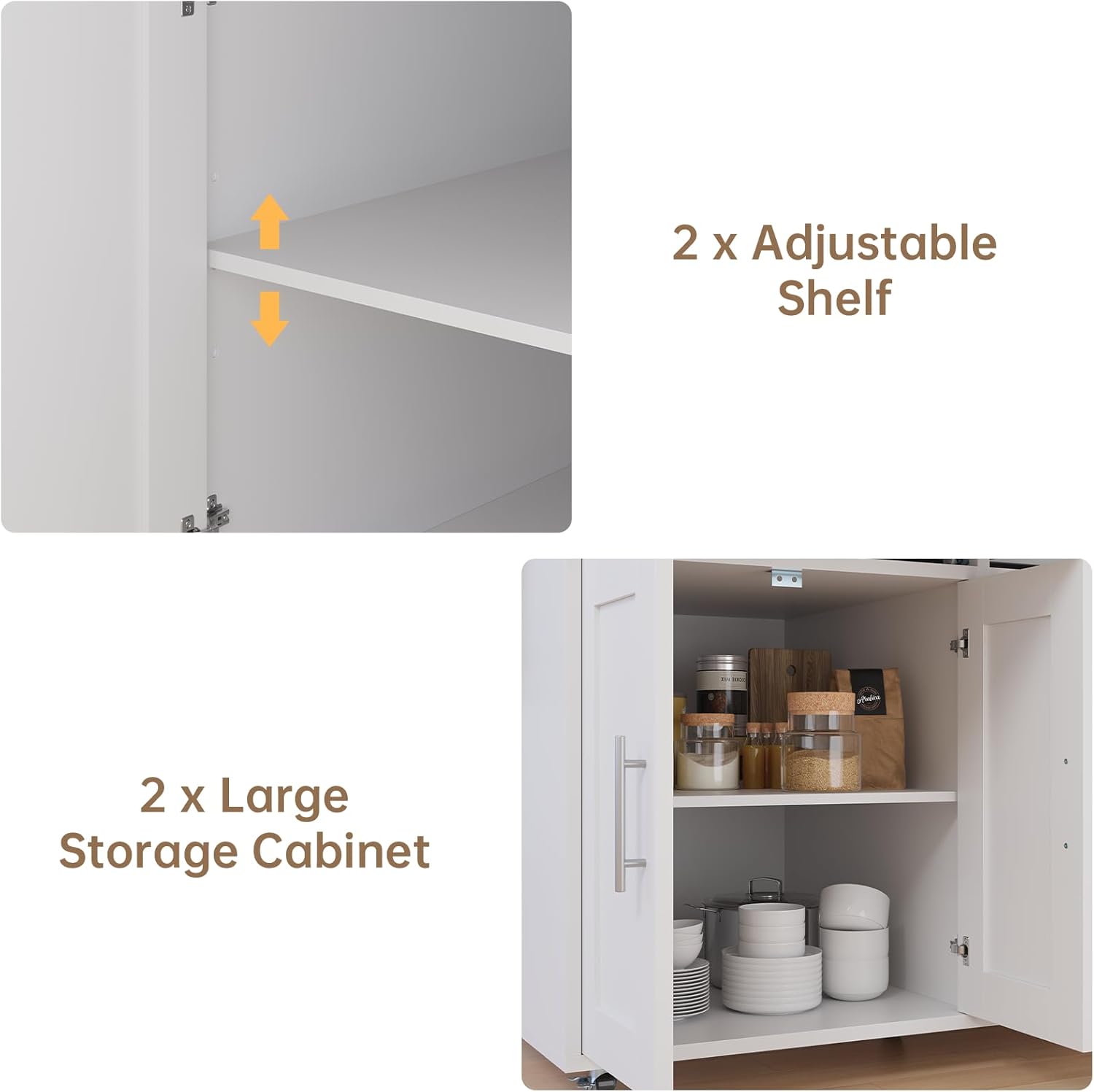 78" Rolling Kitchen Island with Extendable Table, Mobile Kitchen Islands with Storage for 2-4， 3 in 1 Island Cart on Wheels for Small Space with 2 Drawers & 4 Door Cabinet, White
