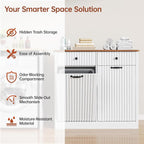 Double Tilt Out Trash Can Cabinet 20 Gallon Large Wooden, Free Standing Laundry Sorter with 2 Hideaway Drawer, 2 Doors Recycling Trash Can Storage for Kitchen (White, 20 Gallon)