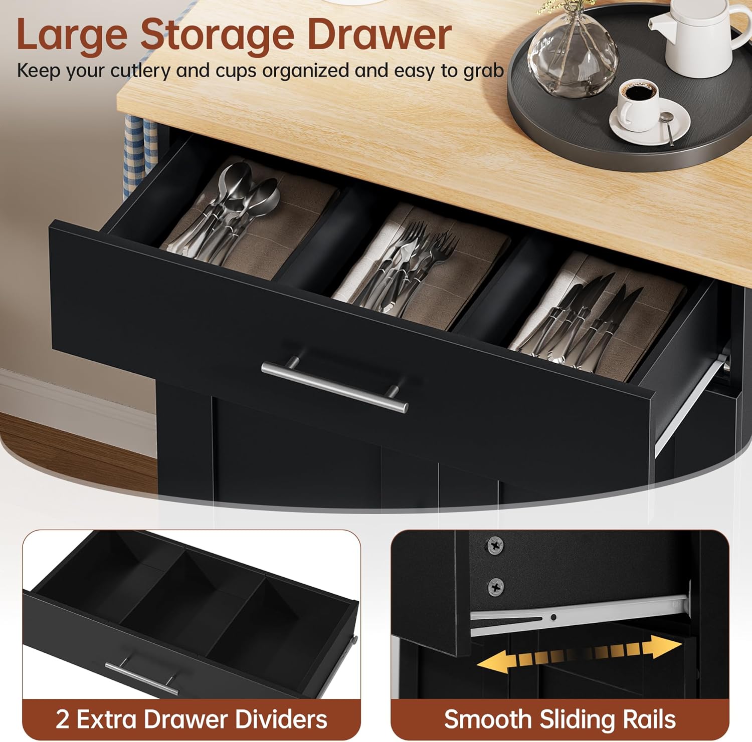 Kitchen Island Cart with Storage, Small Kitchen Island on Wheels with Large Drawer, Adjustable Shelf & Towel Rack, Rolling Island Table for Kitchen & Dining Room, Black