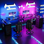 L Shaped Gaming Desk with 4 Drawers, 51" Reversible Computer Desk with Monitor Stand, Home Office Table with USB Port&LED Lights, L Shape Corner Office Desk with Open Shelves&Hooks, Black
