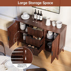 47" Walnut Sideboard Buffet Cabinet with 3 Drawers, Fluted Modern Buffet Cabinet with Storage, 2 Doors Sideboard Cabinets Accent Credenza for Dining Room|Living Room|Entryway