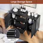 47" Black Sideboard Buffet Cabinet with 3 Drawers, Fluted Modern Buffet Cabinet with Storage, 2 Doors Sideboard Cabinets Accent Credenza for Dining Room|Living Room|Entryway