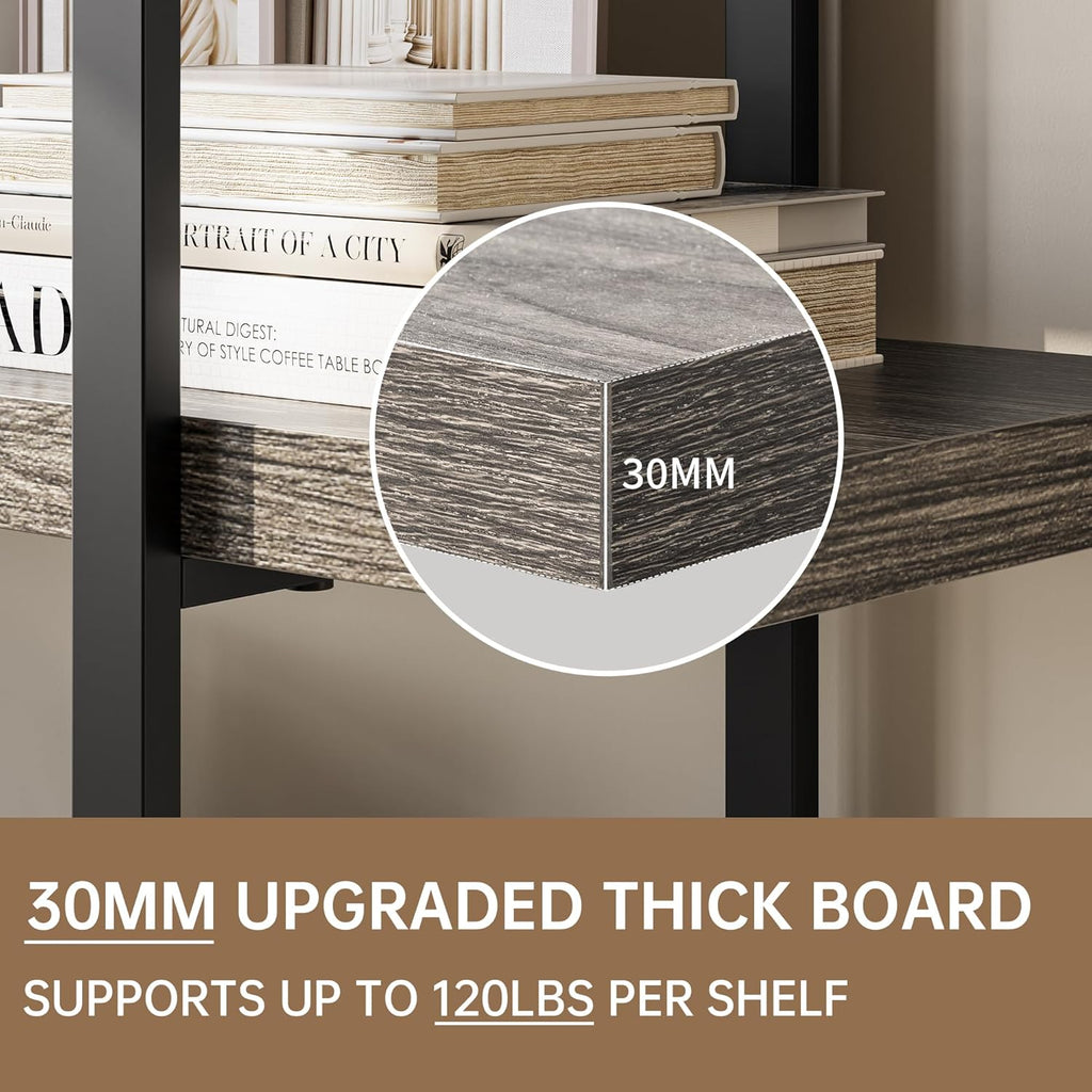 Heavy Duty 3-Tier Industrial Bookcase, 39" Wide Wood Bookshelf for Home Office, 120lbs Shelf Capacity, Rustic Shelving Display with Reinforced Horizontal Shelf for Living Room Bedroom, Grey