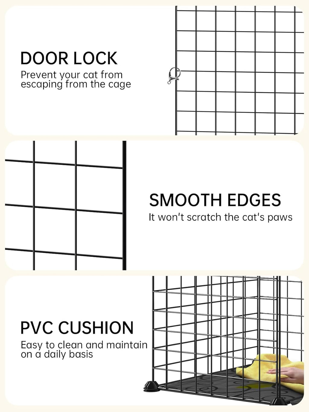 2 Tier Cat Cage with Climbing Ladder, Detachable Metal Wire Cat Kennels for Indoor Cats, DIY Cat Crate for Ferret, Squirrel and Small Animals, Black