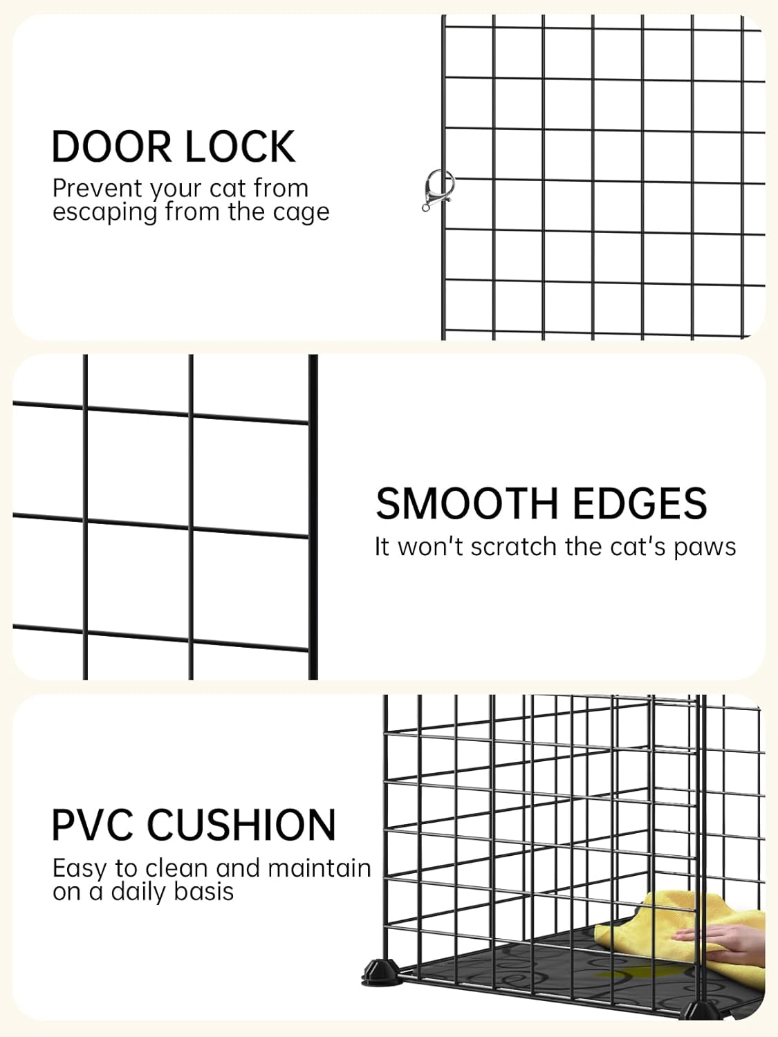 2 Tier Cat Cage with Climbing Ladder, Detachable Metal Wire Cat Kennels for Indoor Cats, DIY Cat Crate for Ferret, Squirrel and Small Animals, Black