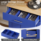 Kitchen Island Cart with Storage, Small Kitchen Island on Wheels with Large Drawer, Adjustable Shelf & Towel Rack, Rolling Island Table for Kitchen & Dining Room, Blue