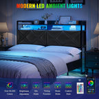 Headboard Queen Size with 2-Tier Open Space and Pull-Out Hidden Storage, Upholstered Headboard with Charging Station, Height Adjustable Sturdy Queen Bed Head Only, Easy Assembly, Black