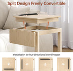 C Shaped End Table, Rolling Side Table with 4-Way Convertible Desktop, Wooden C Table with Multi-Functional Folding Tray & Small Chair, Living Room, Bedroom, White Oak