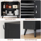 Fluted Sideboard Buffet Cabinet with Storage, Modern Sideboard Cabinet for Dining Room, Accent Credenza with Adjustable Shelves 2 Doors Storage Cabinets for Living Room|Kitchen, Black