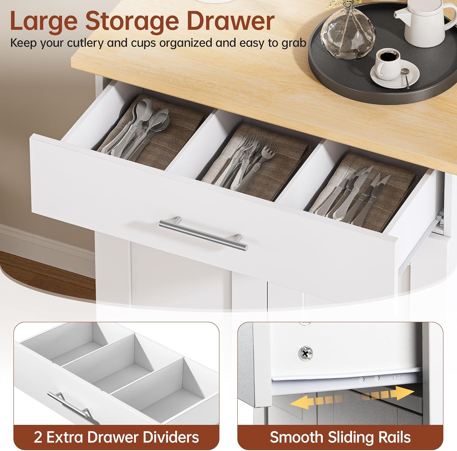 Kitchen Island Cart with Storage, Small Kitchen Island on Wheels with Large Drawer, Adjustable Shelf & Towel Rack, Rolling Island Table for Kitchen & Dining Room, White