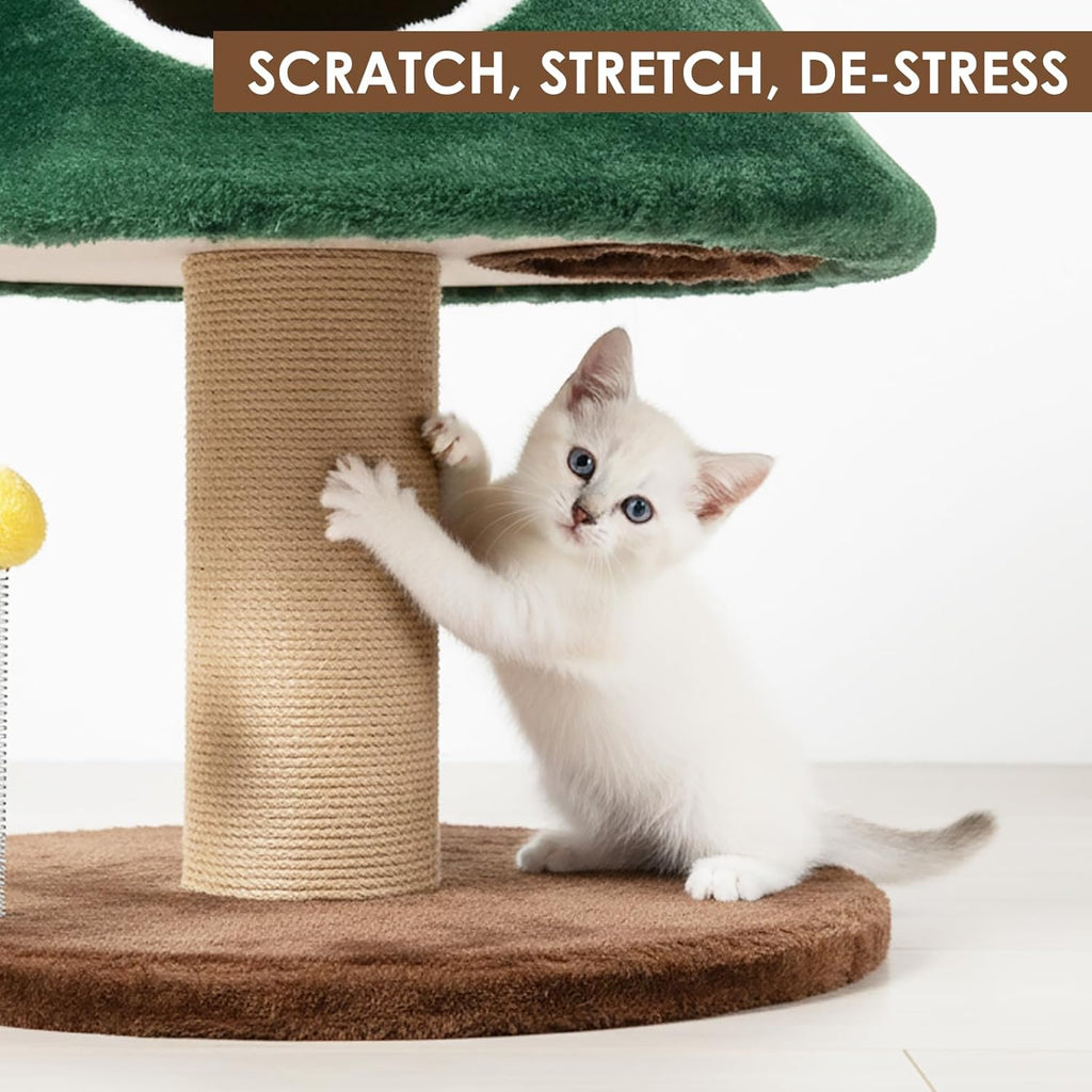 39" Christmas Cat Tree with Cat House, Scratching Post, Cat Furniture with Interactive Toy for Christmas Decoration (Small)