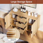 47" Natural Sideboard Buffet Cabinet with 3 Drawers, Fluted Modern Buffet Cabinet with Storage, 2 Doors Sideboard Cabinets Accent Credenza for Dining Room|Living Room|Entryway