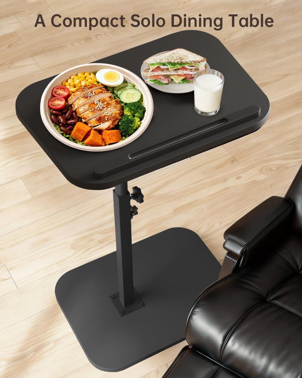 C Shaped End Table with Adjustable Height & 360° Swivel Top, Side Table & TV Tray Table for Living Room, Bedroom, Small Spaces, Black