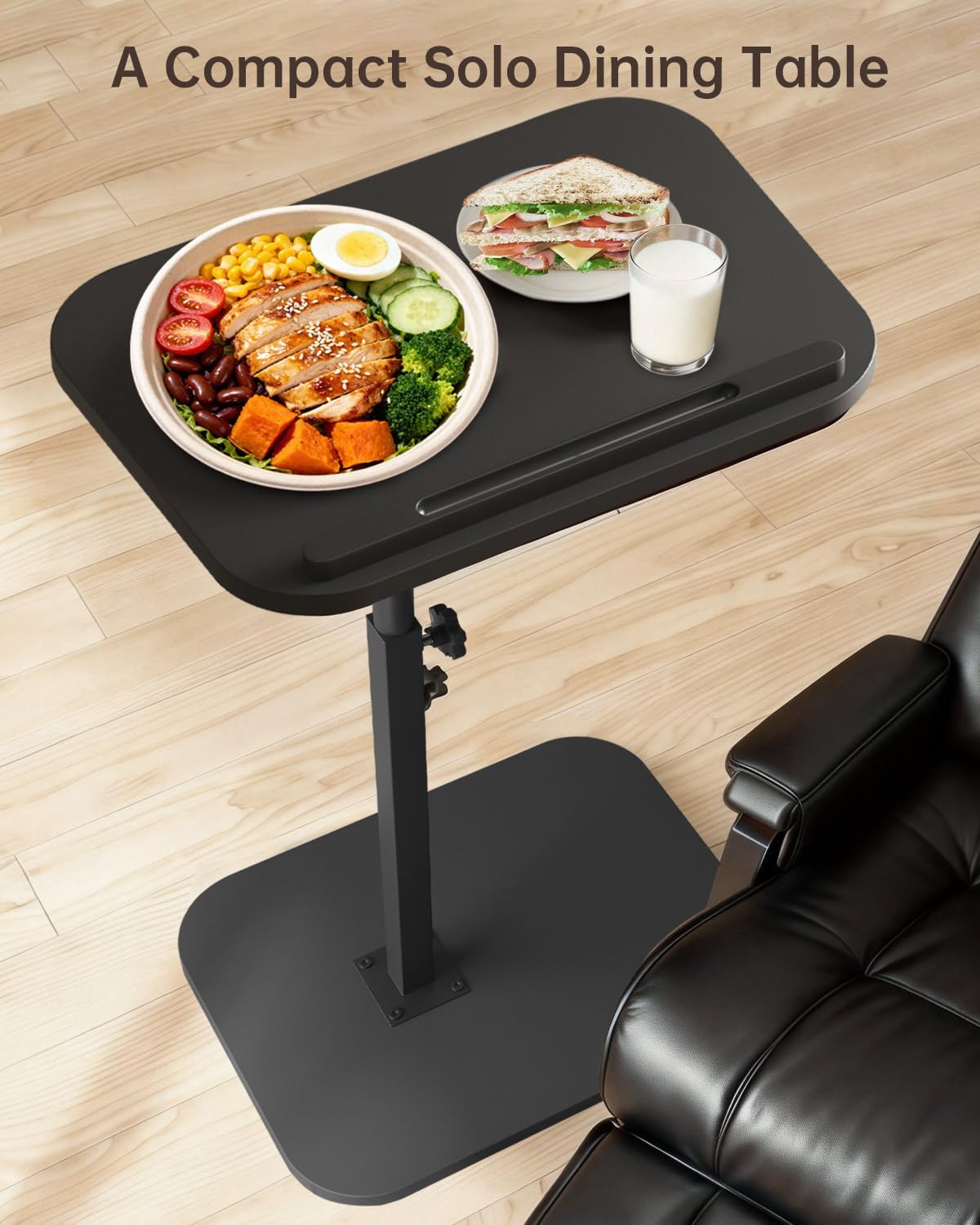 C Shaped End Table with Adjustable Height & 360° Swivel Top, Side Table & TV Tray Table for Living Room, Bedroom, Small Spaces, Black