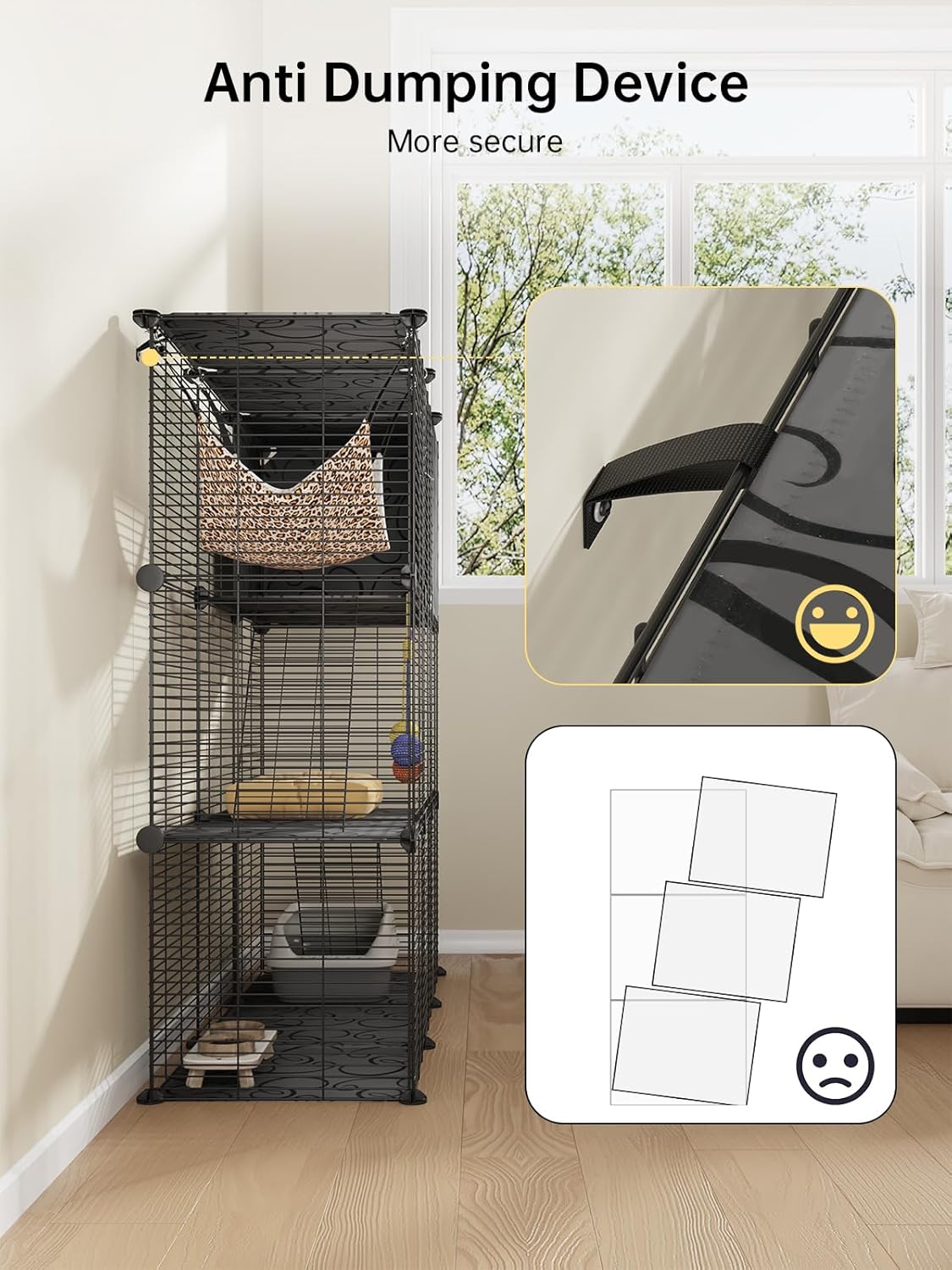 Cat Cages Indoor, 3 Tier Cat Enclosure, Cat Cage with Toy Ball and Cat Hammock for 2-3 Cats
