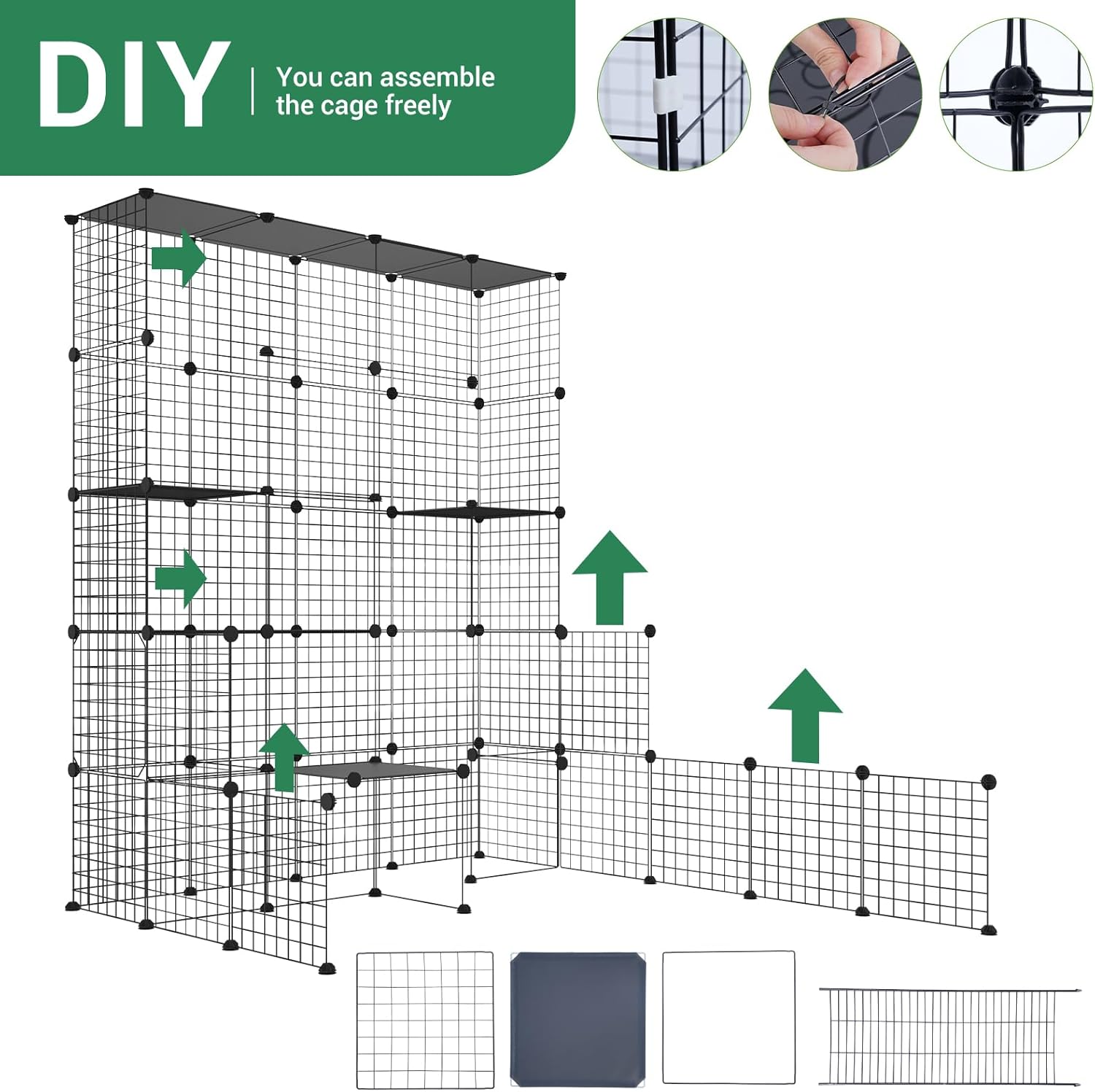 5-Tier 70 Inch Large Cat Cages, DIY Cat Enclosure Indoor with 5 Doors 12 Jumping, Large Detachable Metal Wire Cat Kennel Exercise Place Ideal for 1-4 Cats