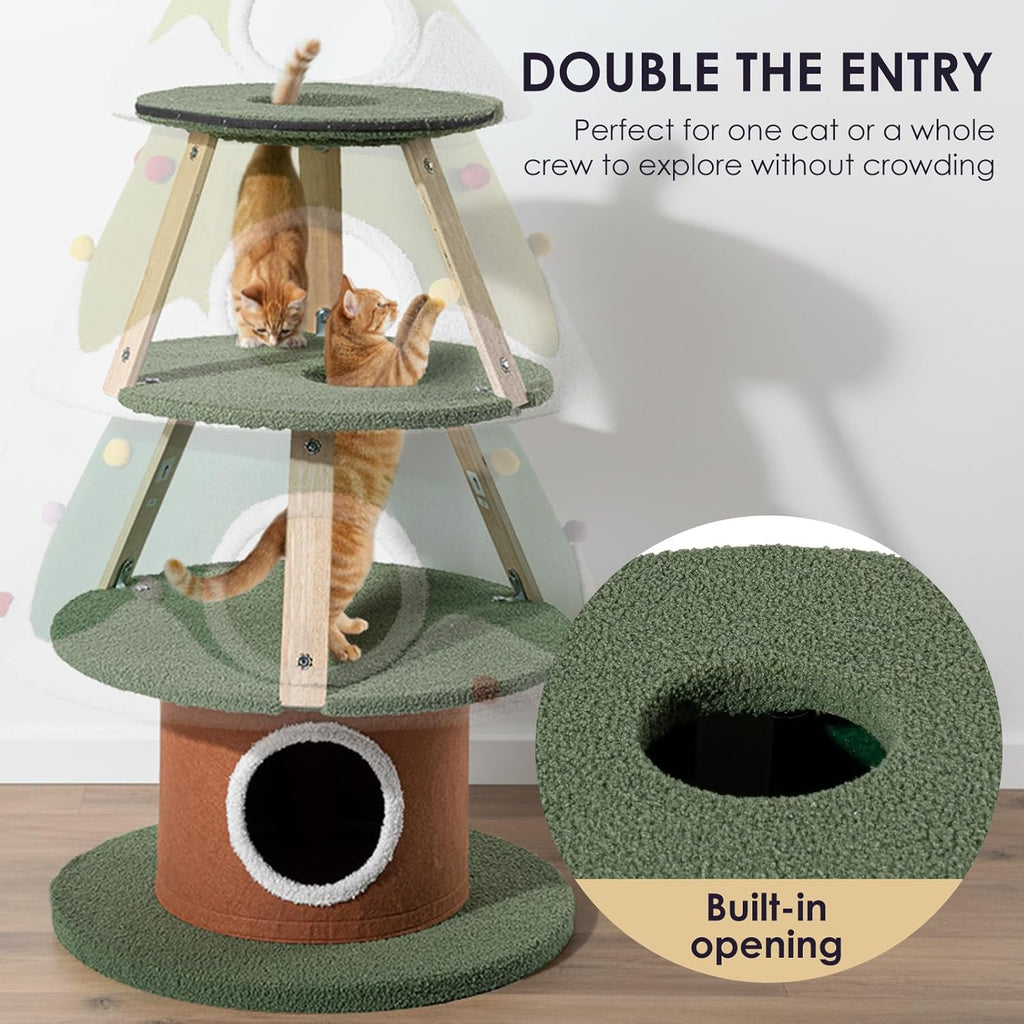 Christmas Cat Tree, 4 Cat House for Multi-Cat Households (Large)