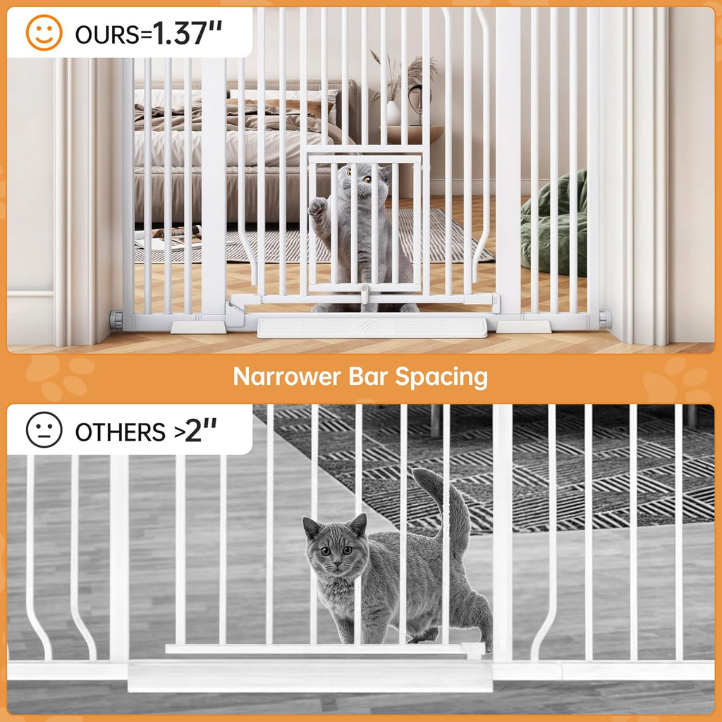 Pet Gate With Cat Door, 29.5-43'' Extra Wide Auto Close Dog Gate Indoor, 1.37'' Narrower Bar Spacing, No Drilling Pressure Mounted Easy Walk Thru for Doorway and Stairs