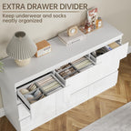 White Wood Dresser for Bedroom, 9 Drawer Clothes Storage | Modern, Handle-Free, High Gloss, Wooden Drawers, 55" long, for Living Room, Entryway, TV Stand