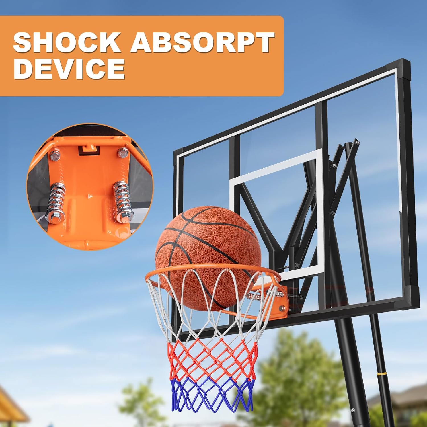 44 Inch Basketball Hoop, 5-10FT Height Adjustable Basketball Hoop Goal System with Shatterproof Backboard and Wheels, Outdoor Portable Basketball Goals for Backyard, Garage, Park (Hand Crank)