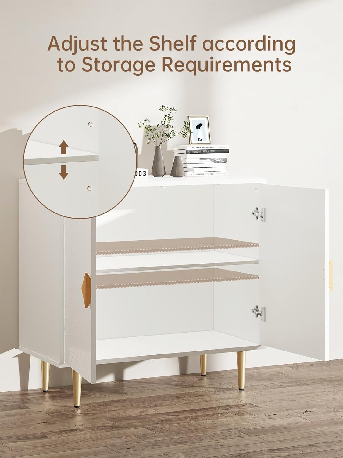 Buffet Cabinet with Storage, 63'' Modern Sideboard Cabinet Set of 2 with 4 Doors and Adjustable Shelves, Credenza Buffet Table for Living Room, Kitchen and Entryway, White
