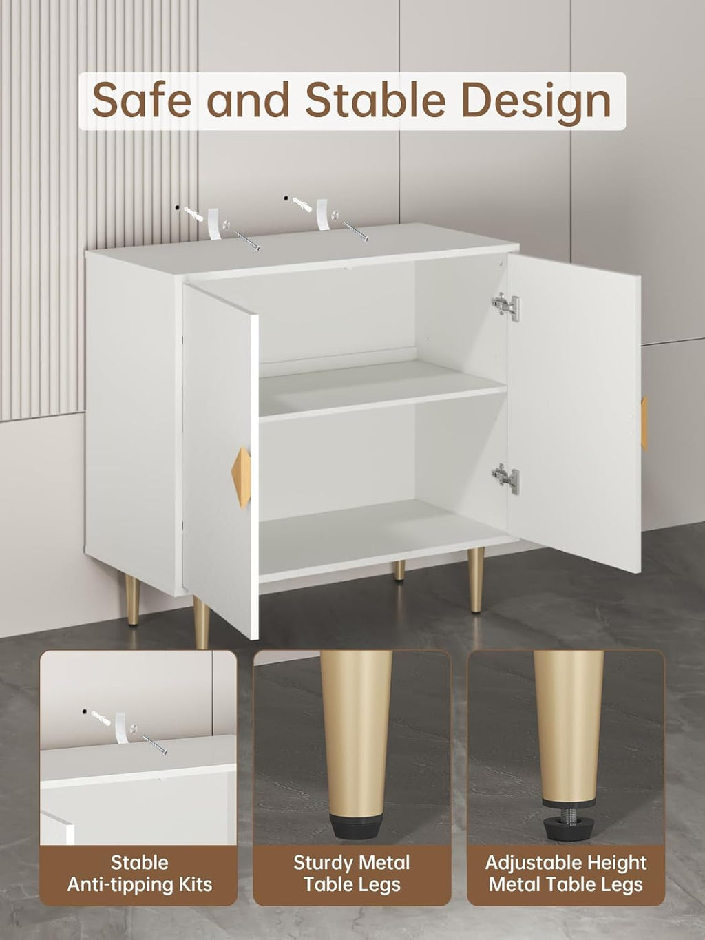 Buffet Cabinet with Storage, 31.5'' Modern Sideboard Cabinet with 2 Doors and Adjustable Shelf, Credenza Buffet Table for Living Room, Kitchen and Entryway, White