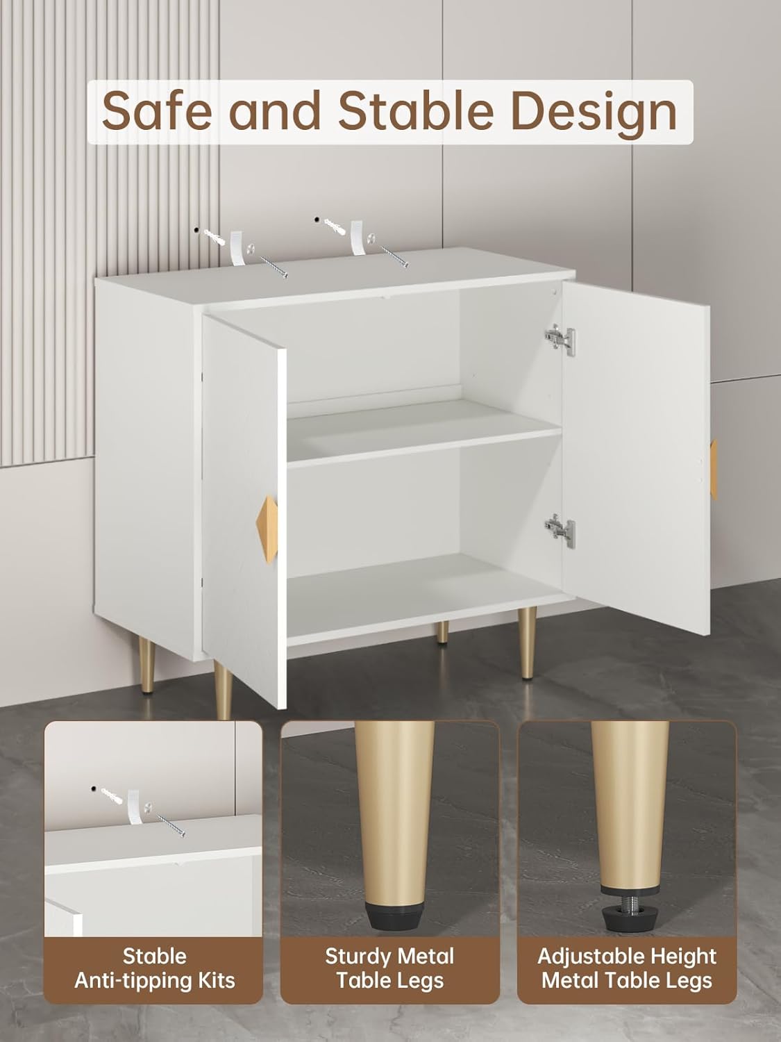 Buffet Cabinet with Storage, 31.5'' Modern Sideboard Cabinet with 2 Doors and Adjustable Shelf, Credenza Buffet Table for Living Room, Kitchen and Entryway, White
