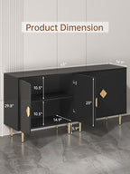 Sideboard Cabinet, 63'' Modern Buffet Cabinet with Storage Set of 2, Credenza with 4 Doors and Adjustable Shelves, Sideboard for Living Room, Kitchen and Entryway, Black