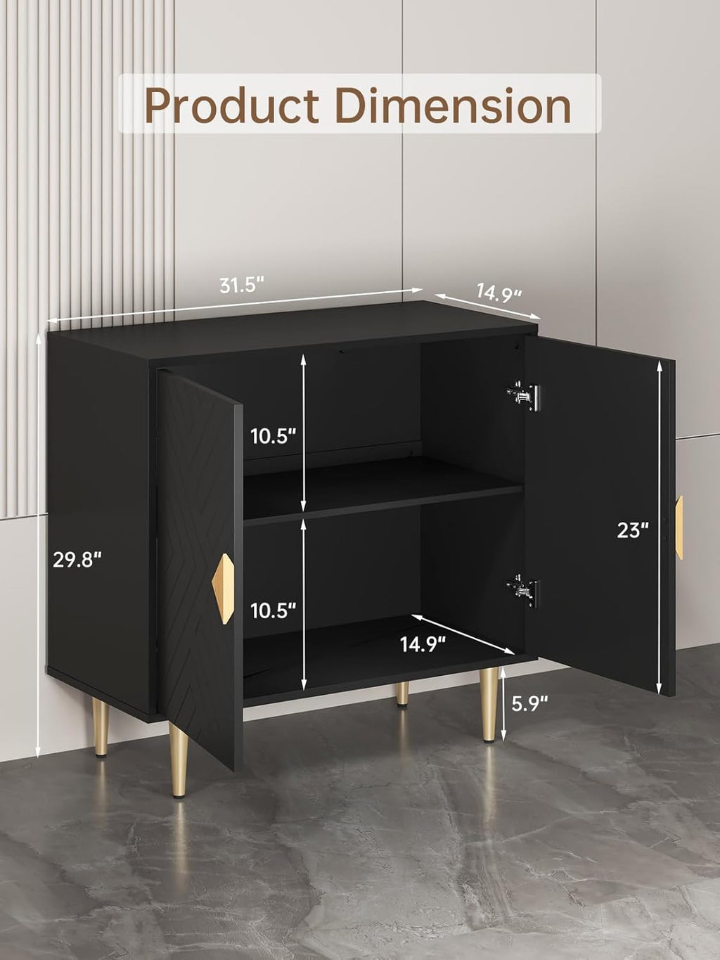 Buffet Cabinet with Storage, 31.5'' Modern Sideboard Cabinet with 2 Doors and Adjustable Shelf, Credenza Buffet Table for Living Room, Kitchen and Entryway, Black