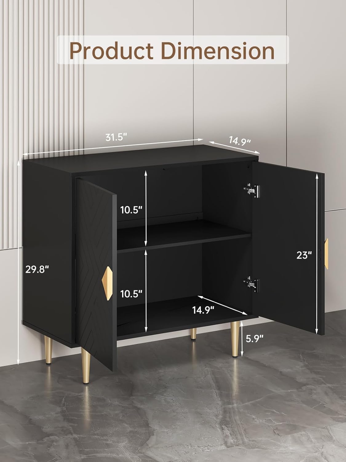 Buffet Cabinet with Storage, 31.5'' Modern Sideboard Cabinet with 2 Doors and Adjustable Shelf, Credenza Buffet Table for Living Room, Kitchen and Entryway, Black