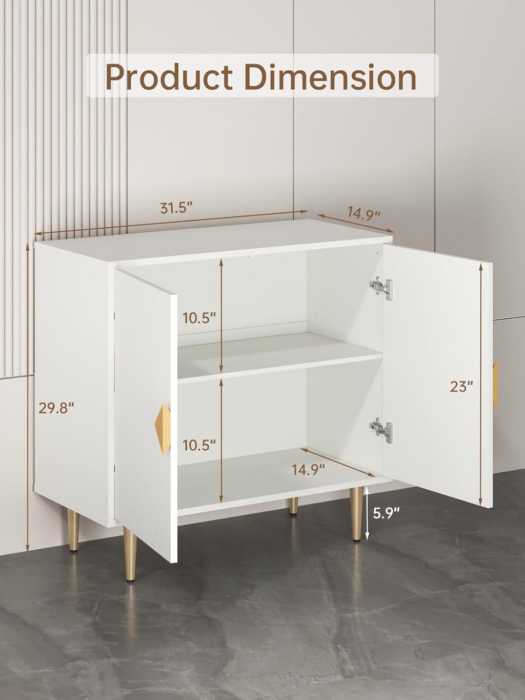 Buffet Cabinet with Storage, 31.5'' Modern Sideboard Cabinet with 2 Doors and Adjustable Shelf, Credenza Buffet Table for Living Room, Kitchen and Entryway, White