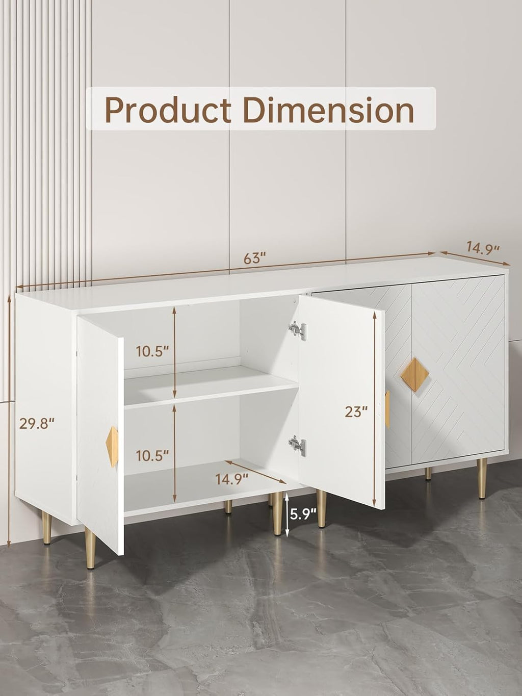 Buffet Cabinet with Storage, 63'' Modern Sideboard Cabinet Set of 2 with 4 Doors and Adjustable Shelves, Credenza Buffet Table for Living Room, Kitchen and Entryway, White