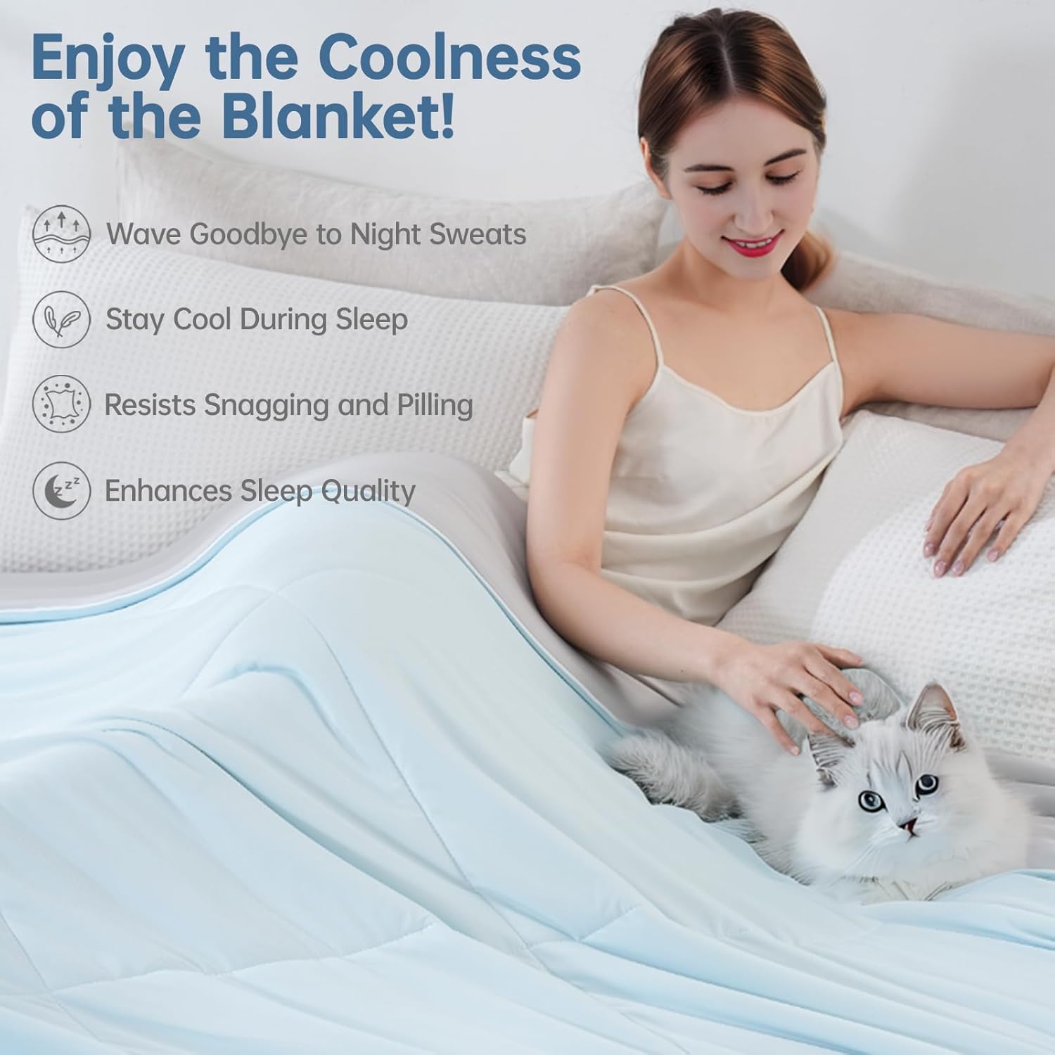 Cooling Comforter Twin Size for Hot Sleepers, 68"x90" Summer Cooling Blanket for Night Sweats, Silk Soft Lightweight Breathable All-Season Blue Grey Cooling Quilt Blanket