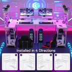 L Shaped Gaming Desk, Reversible Computer Desk with 4-Tier Shelves, Corner Desk with Pegboard, Home Office Desk with LED Lights & Power Outlets Gaming Desk with Storage, White