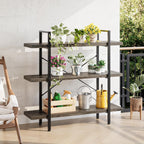 Heavy Duty 3-Tier Industrial Bookcase, 39" Wide Wood Bookshelf for Home Office, 120lbs Shelf Capacity, Rustic Shelving Display with Reinforced Horizontal Shelf for Living Room Bedroom, Grey