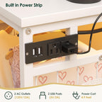 47.2" White Dresser with Hanging Rack, 2 in 1 Bedroom 6 Drawers Dresser with LED Lights & Charging Station, Wooden Dressers with Fabric Drawers and Clothing Rack for Girls, Kids