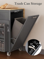 Kitchen Island with Storage, 31.5" D Rolling Kitchen Cart on Wheels with Widen Drop Leaf Rubberwood Top, Large Mobile Kitchen Island with Trash Can Storage and Towel Bar, Grey